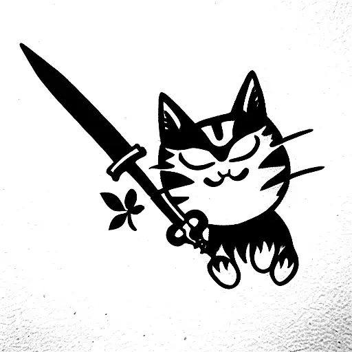 Small Cute Cat That Looks Evil With Sword In Her Hand