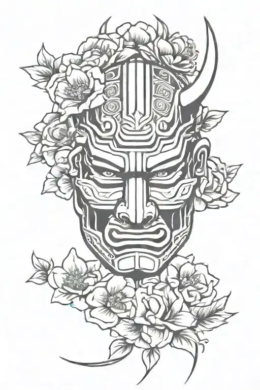 Samurai Mask With Flowers