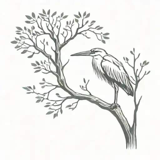 Heron Next To An Oak Tree