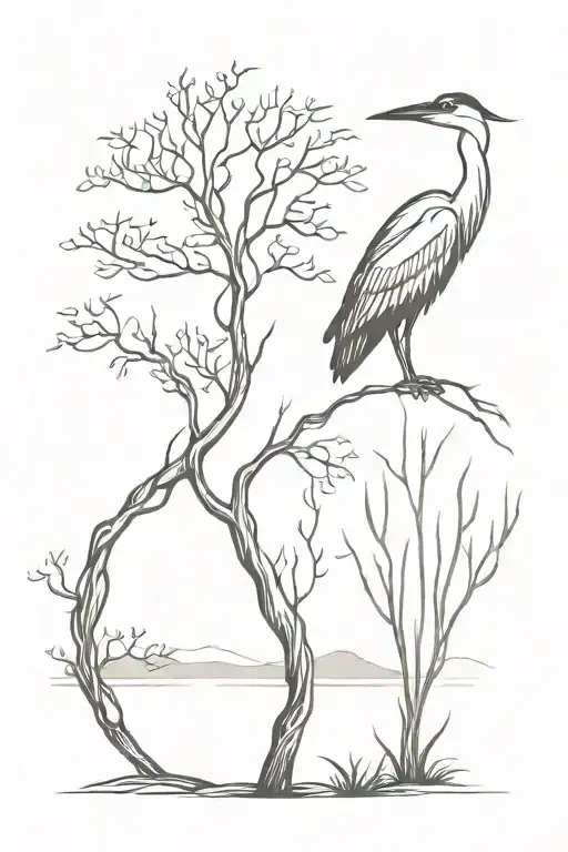 Heron And Willow Tree