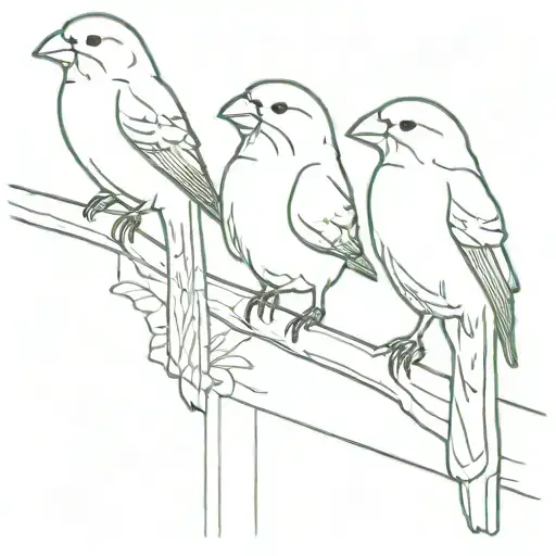 An Outline Of Three Little Canaries On A Porch