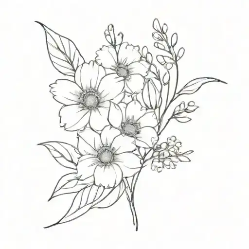 Fine Line Tattoo Of The November And September Birth Flowers Together In A Bouquet