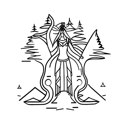 Goddess With Wolf Hunting In Forest