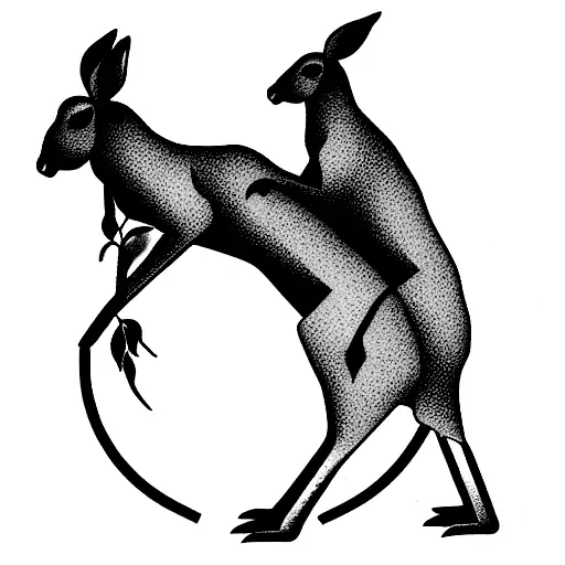 Kangaroo And Bull Holding Hands