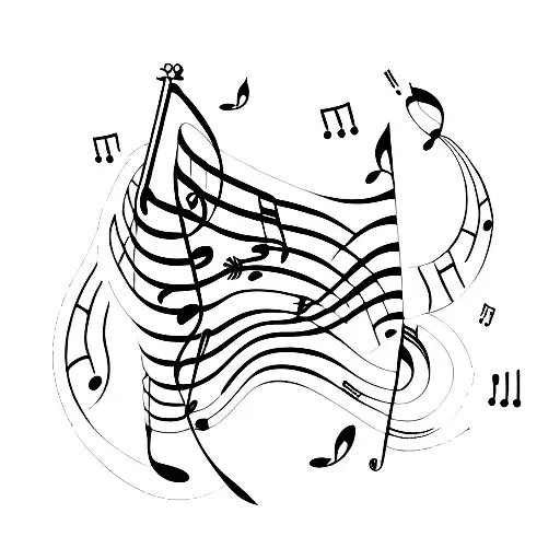 Music Notes Intertwined With Guitar And Trumpet