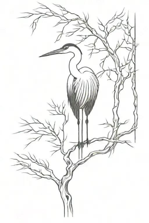 Heron And Weeping Willow Tree