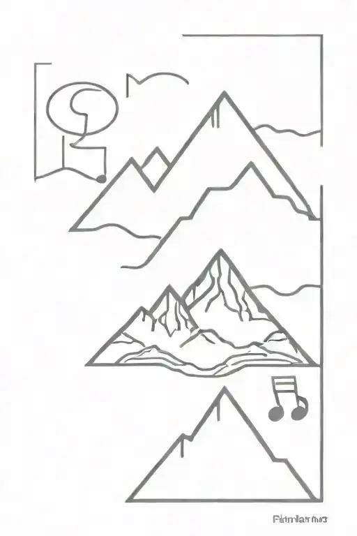 A Minimalist Tattoo Design Of A Mountain Range With Musical Notes Intertwined In The Peaks