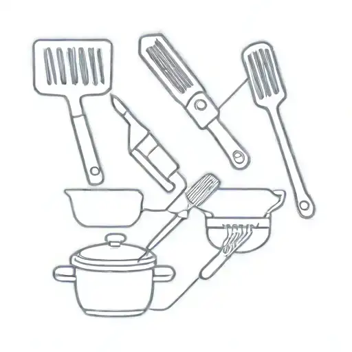 An Abstract Tattoo Combining Cooking Utensils With Symbols From Popular Computer Games