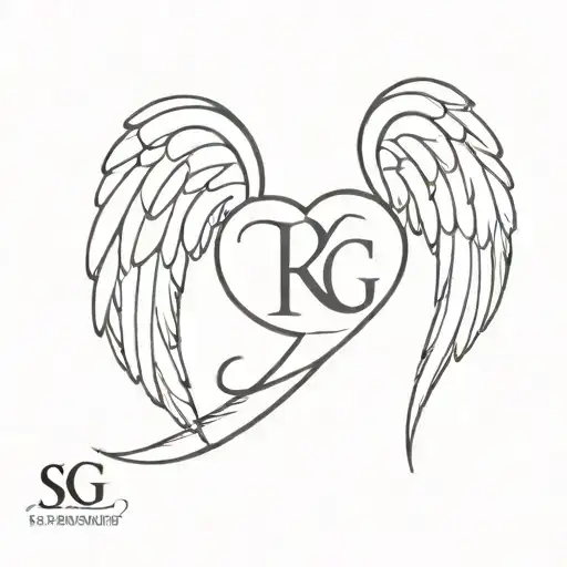 Angel Wings With Heart Beat And Initials Kg And Sg