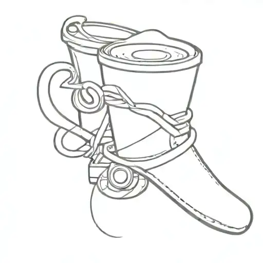 Coffee Cup Intertwined With A Dumbbell And Running Shoe