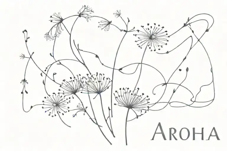 Aroha Written With Minimalist Dandelion Flower