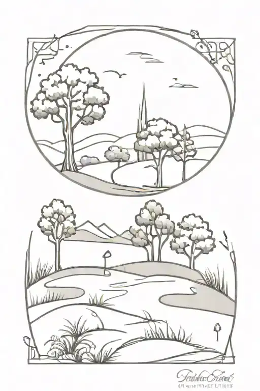 Golf Club Scene Tattoo Featuring Elements Like Trees