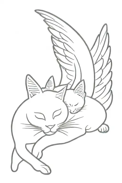 Cat With Angel Wings Laying Horizontally