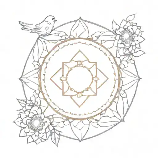 A Mandala Design Incorporating Elements Of Nature And Love Symbols