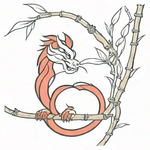 Mulan Mushu On A Bamboo Branch In Black And Red