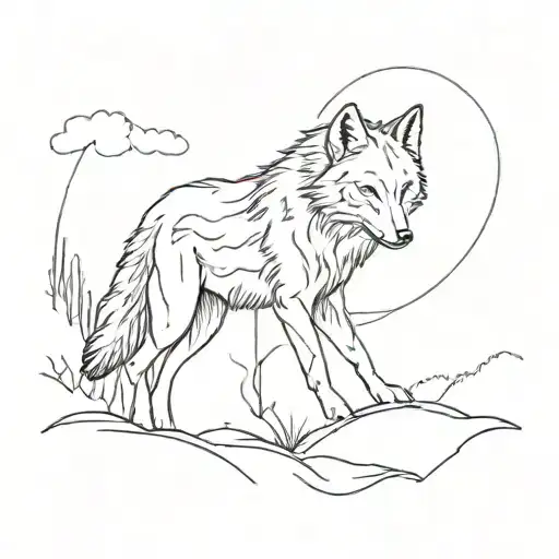 A Simple Outline Of A Wolf Blending Into A Tranquil Landscape