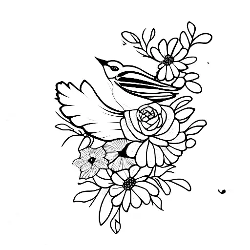 Swallow Bird With Flower