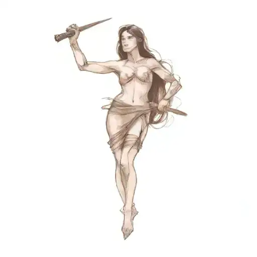 A Woman Holding A Sword