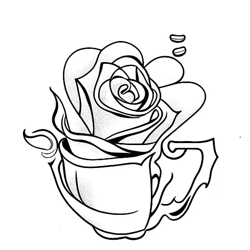 A Minimalist Tattoo Of A Rose With A Book And A Coffee Cup As The Petals