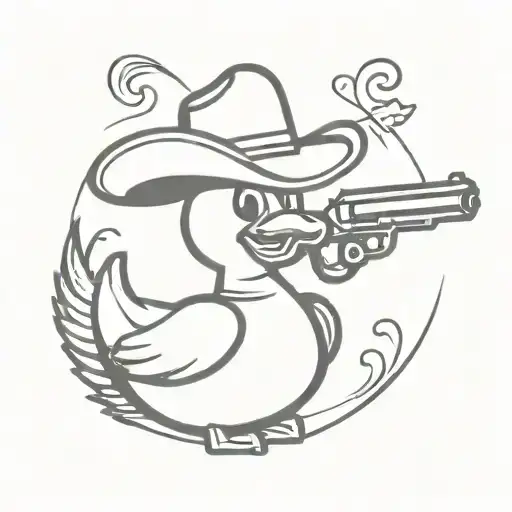 Duck Wearing A Cowboy Hat With A Revolver Shooting A Heart