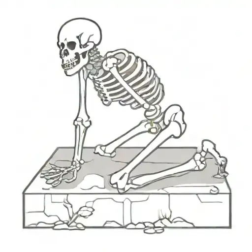 A Skeleton In A Grave Eating Meat Given By A Gravedigger