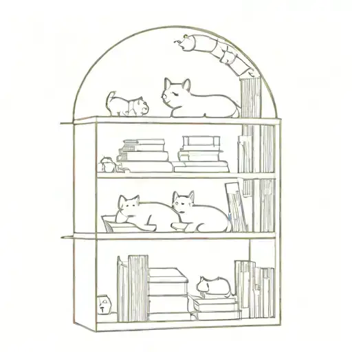 A Bookshelf Filled With Books About Cats Floating In Outer Space