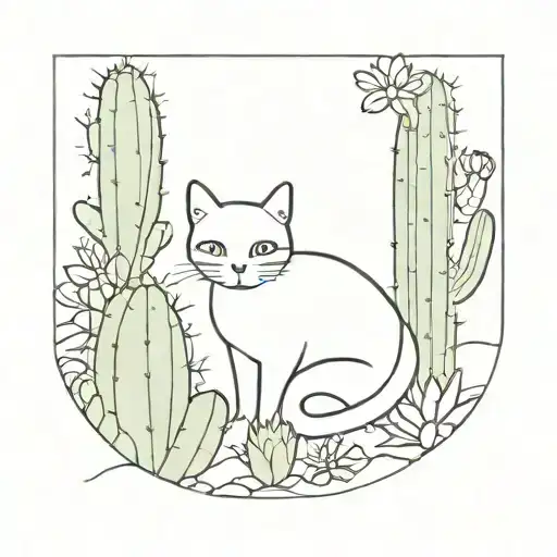 Tuxedo Cat Hiding Behind Cactus