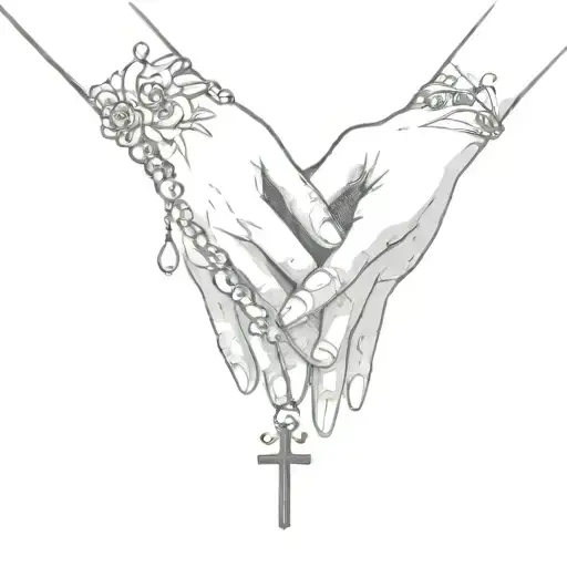 Rosary With Unilome Simple On Finger Tattoo Design