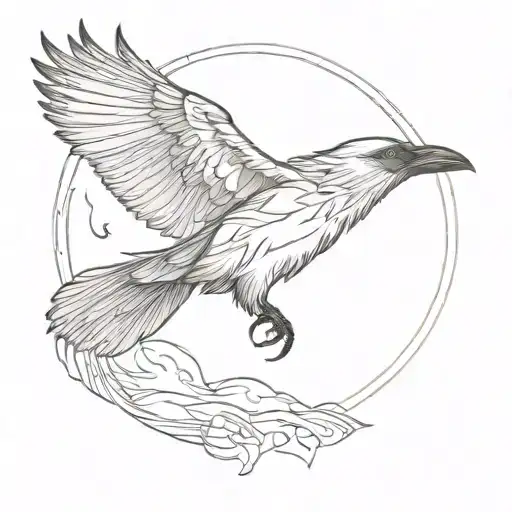 Raven Flying Fine Line