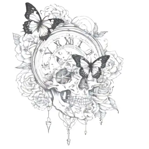 Butterfly And Time Piece Morphing Skull