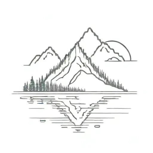 A Minimalist Tattoo Of A Mountain Range Reflected In A Calm River