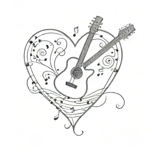 Incorporate A Guitar With Musical Notes Forming A Heart Shape