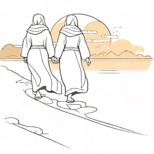 Nuns Walking Along The Beach As The Sun Sets