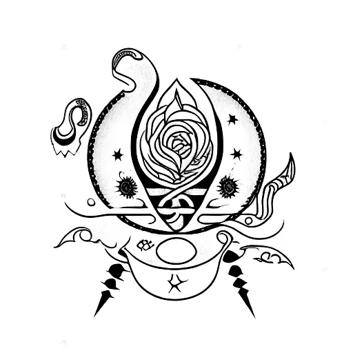 Dagger With Crescent Moon And A Snake And Sunflowers