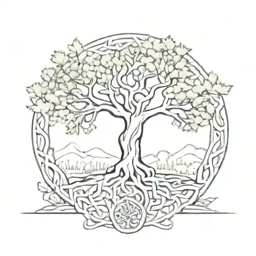 Forest Scene With Hidden Elements Of Yggdrasil Tree And Celtic Knots