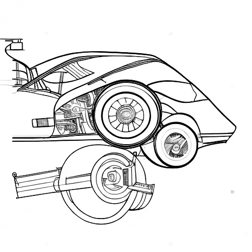 Combine A Technical Drawing Of A Car Chassis With A Racecar Silhouette