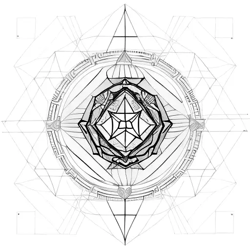 A Mesmerizing Geometric Composition Featuring The Unk Symbol Surrounded By Celestial Elements