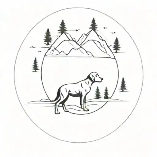 A Minimalist Silhouette Of A Dog Surrounded By Wilderness Elements