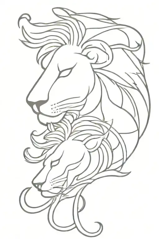 Half Lion And Half Ganesh Simple Lines