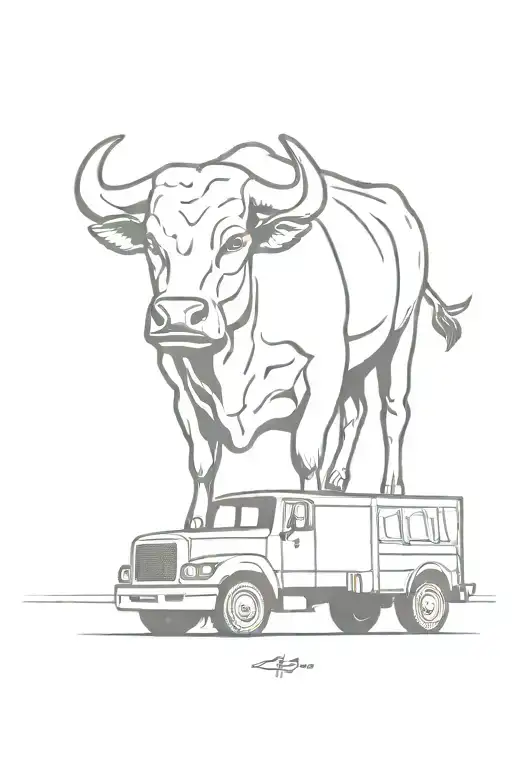 Bull And Truck Parked In Front