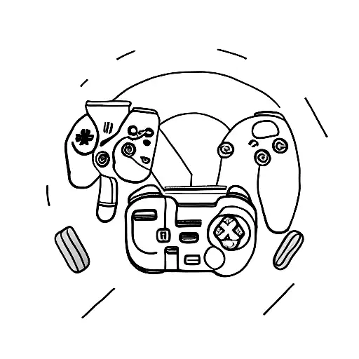 A Minimalist Tattoo Of A Gaming Controller Intertwined With A Coffee Cup