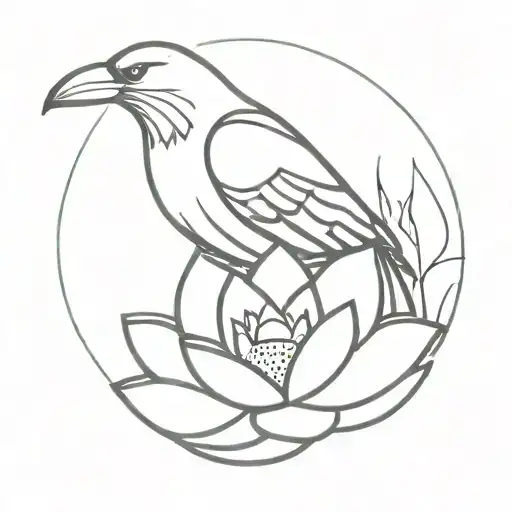 Crow Holding Lotus Flower