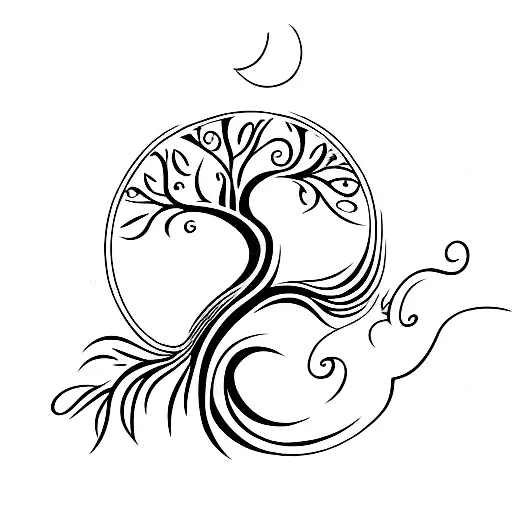 Tree Of Life Ocean Wave Flower Moon Wings Lines