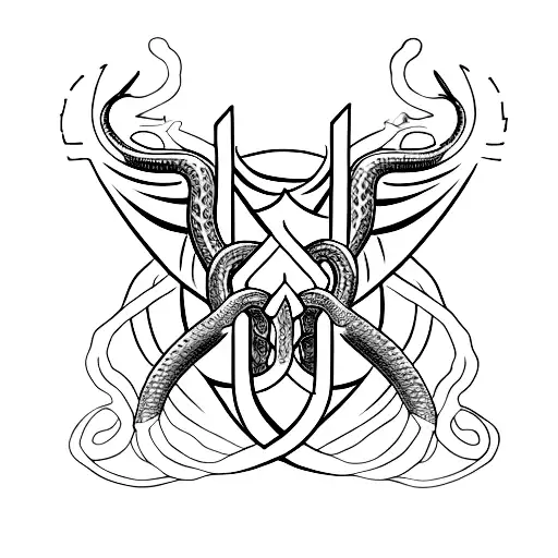 Poseidons Trident With A Snake On It