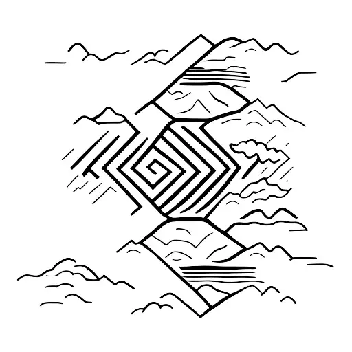 A Minimalistic Silhouette Of A Renault 4 Driving Through A Scenic Mountain Road