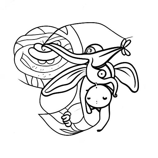 Simple Line Monkey Holding A Lily With A Hummingbird