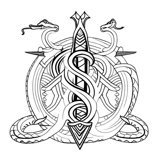 Vertical Trident With A Snake