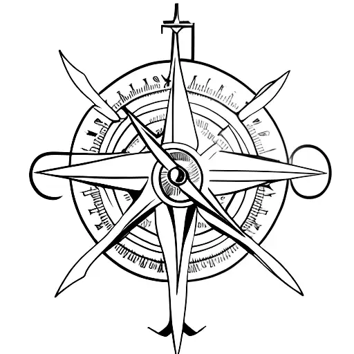 A Blue Shark And A Compass And An Anchor