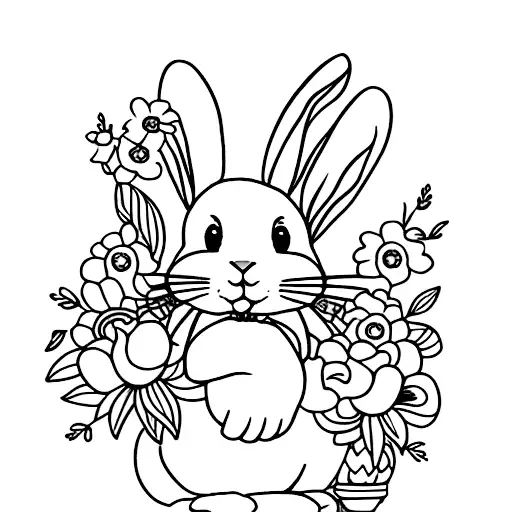 Funny Bunny With Flowers
