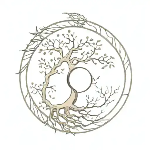 Ouroboros And Tree Of Life Intertwined